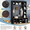 ORRD 76.7" Farmhouse Hall Tree, Black Wooden Entry Bench with 6 Hooks, Adjustable Shelves 13 Storage Compartments - 3 of 4