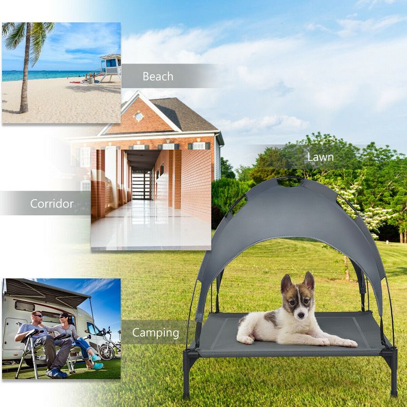 Costway 36'' Portable Elevated Dog Cot Outdoor Cooling Pet Bed w/ Removable Canopy Shade, 5 of 11