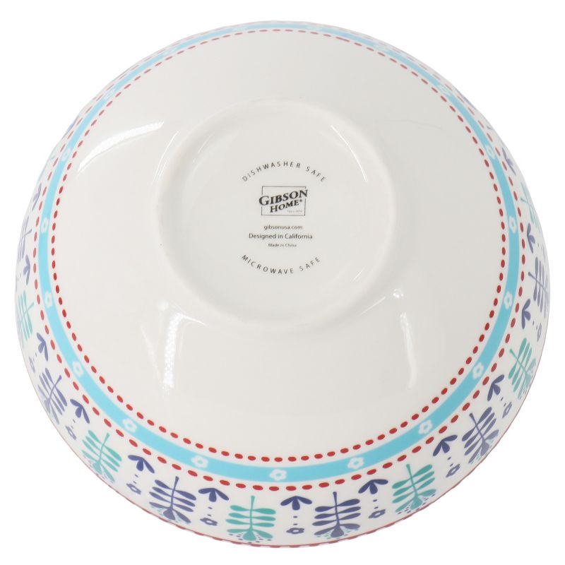 Gibson Home Village Vines Floral 8 Piece 6 Inch Fine Ceramic Bowl Set in White and Multi Blue, 4 of 7