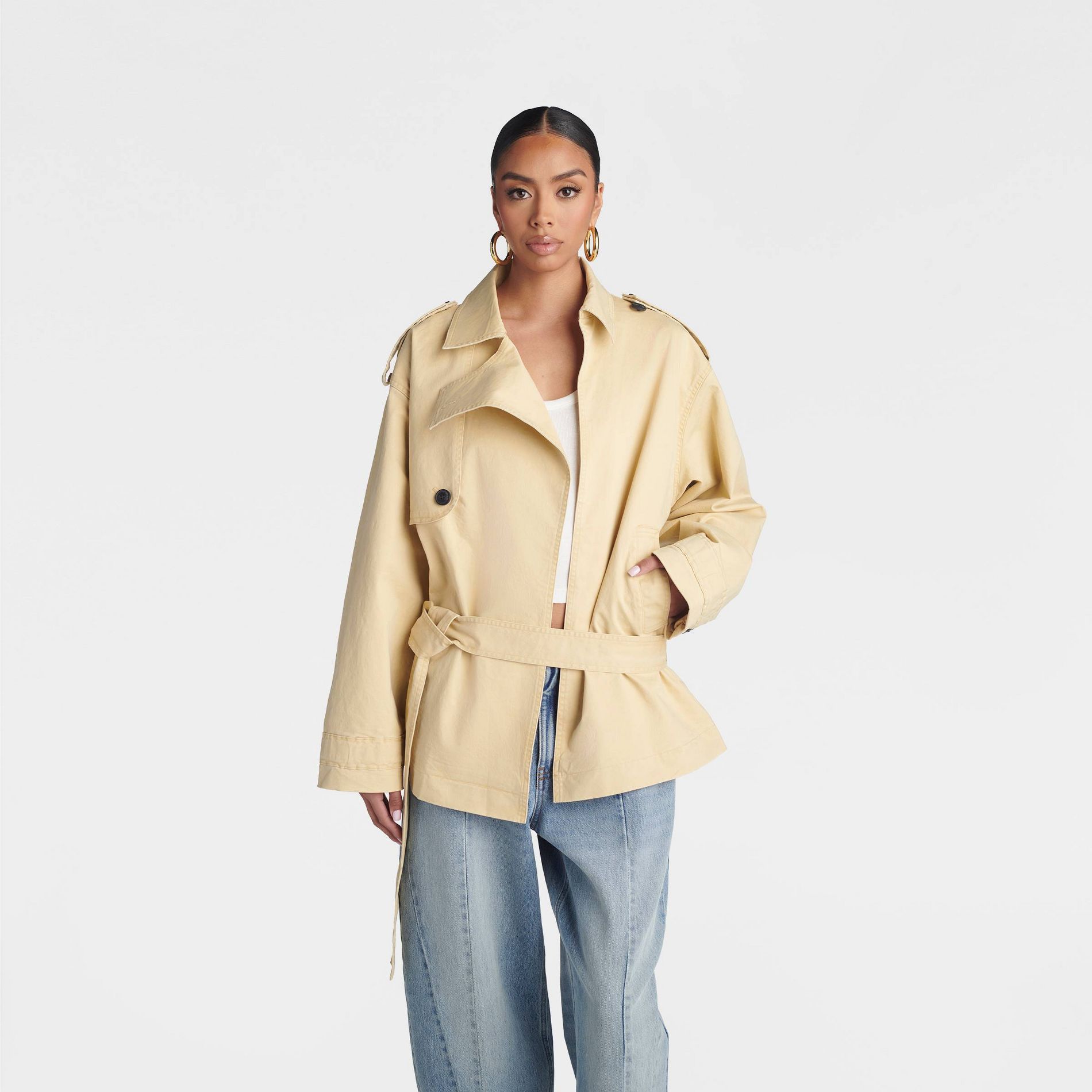 KBB by KAHLANA Women's Drop Waist 'The Belted Trench Jacket' - Khaki