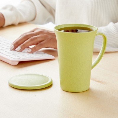 Pastel Pink, Green, and Blue Wheat Straw Mugs with Lids, Set of 6