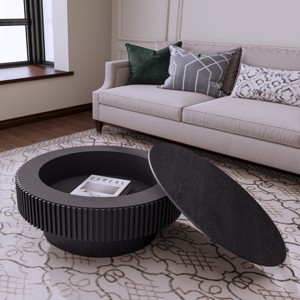 31.5" Fluted Round Coffee Table with Hidden Storage,Modern Accent Tea Table for Living Room Bedroom-Baofuwish - 1 of 4