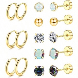 Surgical Steel Earrings, Hypoallergenic 20G Stud Hoop for Sensitive Ears, Small Opal Ball, Flat Back, Cartilage Earrings for Women Men - 1 of 4