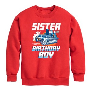 Boys' - Hot Wheels - Sister Of Birthday Boy Graphic Long Sleeve Fleece Sweatshirt - 1 of 4