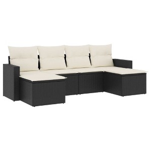 vidaXL 6 Piece Patio Sofa Set with Cushions - Black and Cream Without Table - 1 of 4