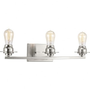 Progress Lighting Debut 3-Light Bath Vanity Fixture, Brushed Nickel, Steel, Vintage Modern Design, Clear or Frosted Seeded Shades - 1 of 4