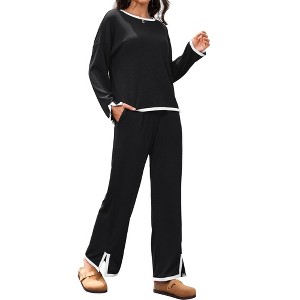 ATHLECHIC Women's Outfits Casual Long Sleeve Sweater Top Wide Leg Pants Matching Lounge 2 Piece Sets - 1 of 4