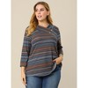 Agnes Orinda Women's Plus Size Comfy Knit 3/4 Sleeve V Neck Stripe Boho Casual Blouse - 4 of 4