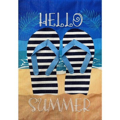 Hello Summer Flip Flops Burlap House Flag 40" x 28" Briarwood Lane