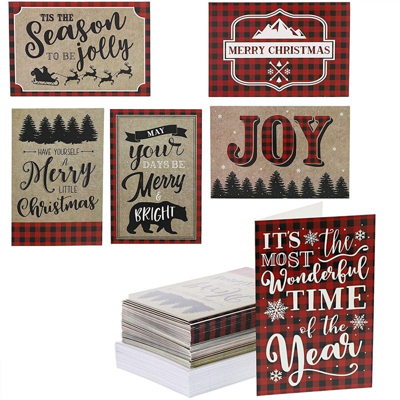 Sustainable Greetings 48-Pack Merry Christmas Greeting Cards with Envelopes, Red Plaid Design (4 x 6 In), 1 of 6