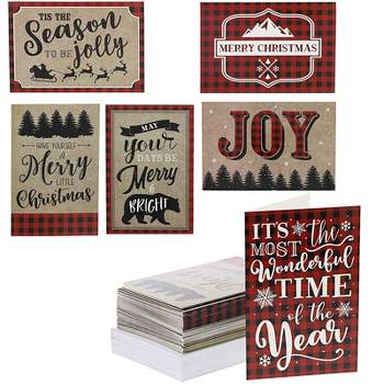 Sustainable Greetings 48-Pack Merry Christmas Greeting Cards with Envelopes, Red Plaid Design (4 x 6 In)