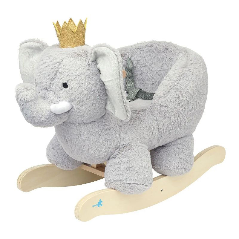 Manhattan Toy Plush Elephant Wooden Rocking Toy with Crown, Adjustable Seat Belt and Wooden Hand Grips, 2 of 9