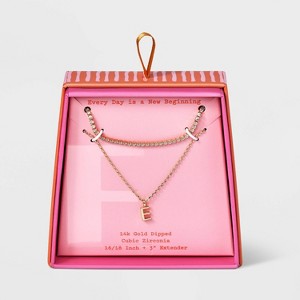 14K Gold Dipped Cubic Zirconia Initial Necklace Set 2pc - A New Day™ Gold - 1 of 3