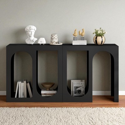 Modular Entryway Console Table with Rectangular Exterior and Curved Interior, Customizable for Study, Entrance, and Living Room