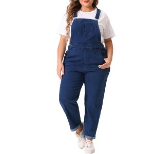 Agnes Orinda Women's Plus Size Adjustable Strap Cross Back Denim Jumpsuits - 1 of 4