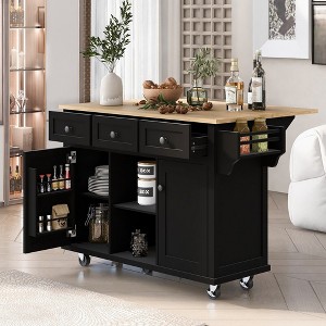 53" Kitchen Island Cart with Drop Leaf, Kitchen Island on Wheels with Storage, Rolling Kitchen Table, Mobile Kitchen Storage Island for Kitchen - 1 of 4