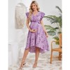 Coolmee Women's Maternity V Neck Ruffle Short Sleeve Wrap Dress Casual Flowy Nursing Breastfeeding Midi Dress with Belted - 4 of 4