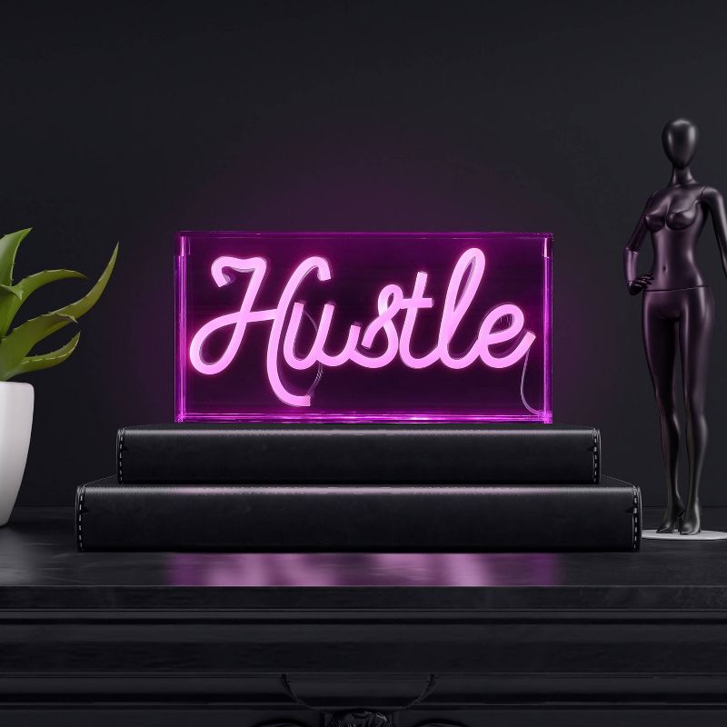 11.88&#34; x 5.88&#34; Hustle Contemporary Glam Acrylic Box USB Operated LED Neon Light Pink - JONATHAN Y, 3 of 7