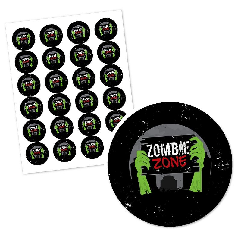Big Dot of Happiness Zombie Zone - Halloween or Birthday Zombie Crawl Party Circle Sticker Labels - 24 Count, 2 of 5