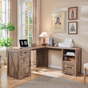 SinCiDo 59" L Shaped Desk with File Cabinet, Farmhouse Home Office Work Desk with Storage Cabinet & Charging Station, Study Writing Desk - 1 of 4