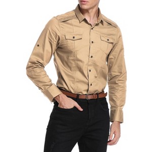 Men's Cotton Casual Slim Shirt Outdoor Tooling Shirt Long Sleeve - 1 of 4