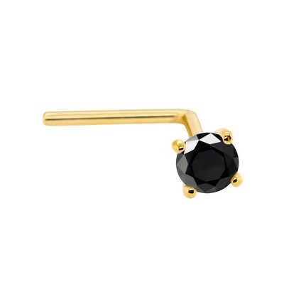 Jewelry Avalanche 22G 14K Gold L-shape Nose Stud with Black Diamond