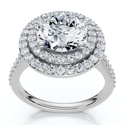Pompeii3 Certified 2 1/2Ct Double Halo Diamond Engagement Ring 14k Gold or Pt Lab Created