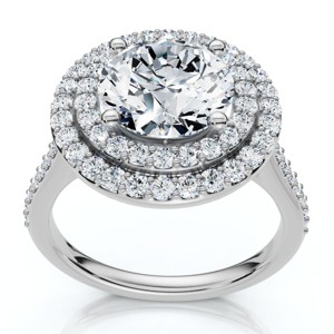 Pompeii3 Certified 2 1/2Ct Double Halo Diamond Engagement Ring 14k Gold or Pt Lab Created - 1 of 4