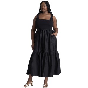 ELOQUII Women's Plus Size Mixed Fabric Tank Dress - 1 of 4