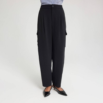 Women's Barrel Leg Pleated Cargo Pants - A New Day™ Black XS