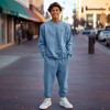 Dalix Alien Embroidery Relaxed Sweatsuit Set Crewneck Jogger Soft Fleece Relaxed Fit Lounge Mens in Pebble Blue XS X-Small - 3 of 4