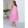 Womens Spaghetti Strap Sundress V Neck Tiered Dress Adjustable Strap Keyhole Cover Up Dresses for Beaches Sleeveless Beach Dress - Pink,2XL - 3 of 4