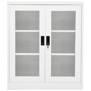 vidaXL Office Cabinet White Steel and tempered glass - 1 of 4