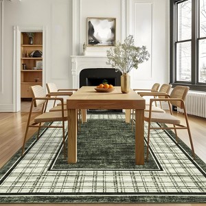 Modern Area Rug Ultra-Soft Throw Rugs Contemporary Plaid Accent Carpet Non-Shedding Bordered Floor Cover Foldable Thin Indoor Mat for Bedroom - 1 of 4