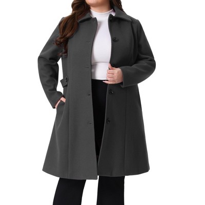 Agnes Orinda Women's Plus Size Winter Single Breasted Outfits Utility Belted Fashion Overcoats