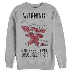 Men's Lilo & Stitch Badness Level Warning Sketch Sweatshirt - 1 of 4