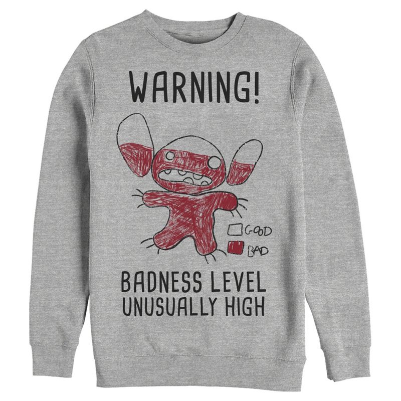 Men's Lilo & Stitch Badness Level Warning Sketch Sweatshirt, 1 of 5