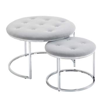 HOMCOM Nesting Coffee Table Set of 2, Round End Tables with Button Tufted Top for Living Room, Bedroom