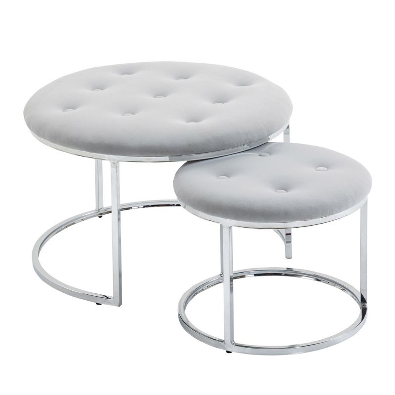 HOMCOM Nesting Coffee Table Set of 2, Round End Tables with Button Tufted Top for Living Room, Bedroom, 1 of 7