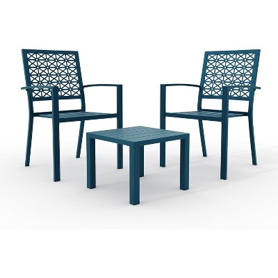 3 Piece Outdoor Bistro Set, Stackable Patio Conversation Set with Square Table and Chair for Indoor & Outdoor Porch Garden Patio Deck