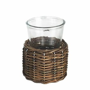 Slickblue Wicker Basket Glass Candle Holder, Vase, Farmhouse Style Home Decor, 2 Size Options - 1 of 1