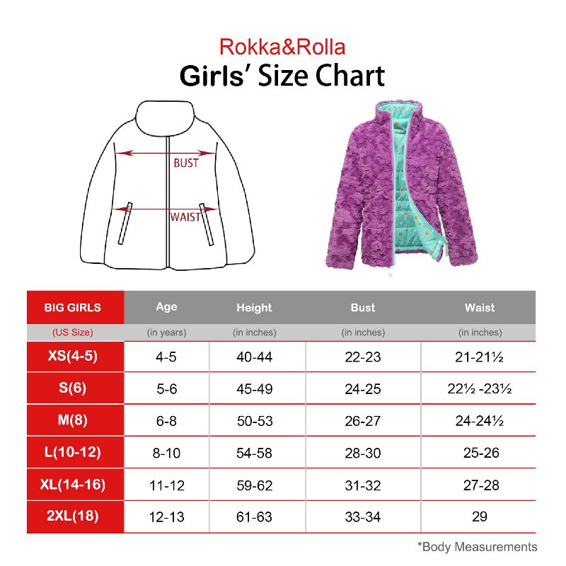 Rokka&Rolla Girls' Reversible Fleece Jacket Puffer Coat, 3 of 12