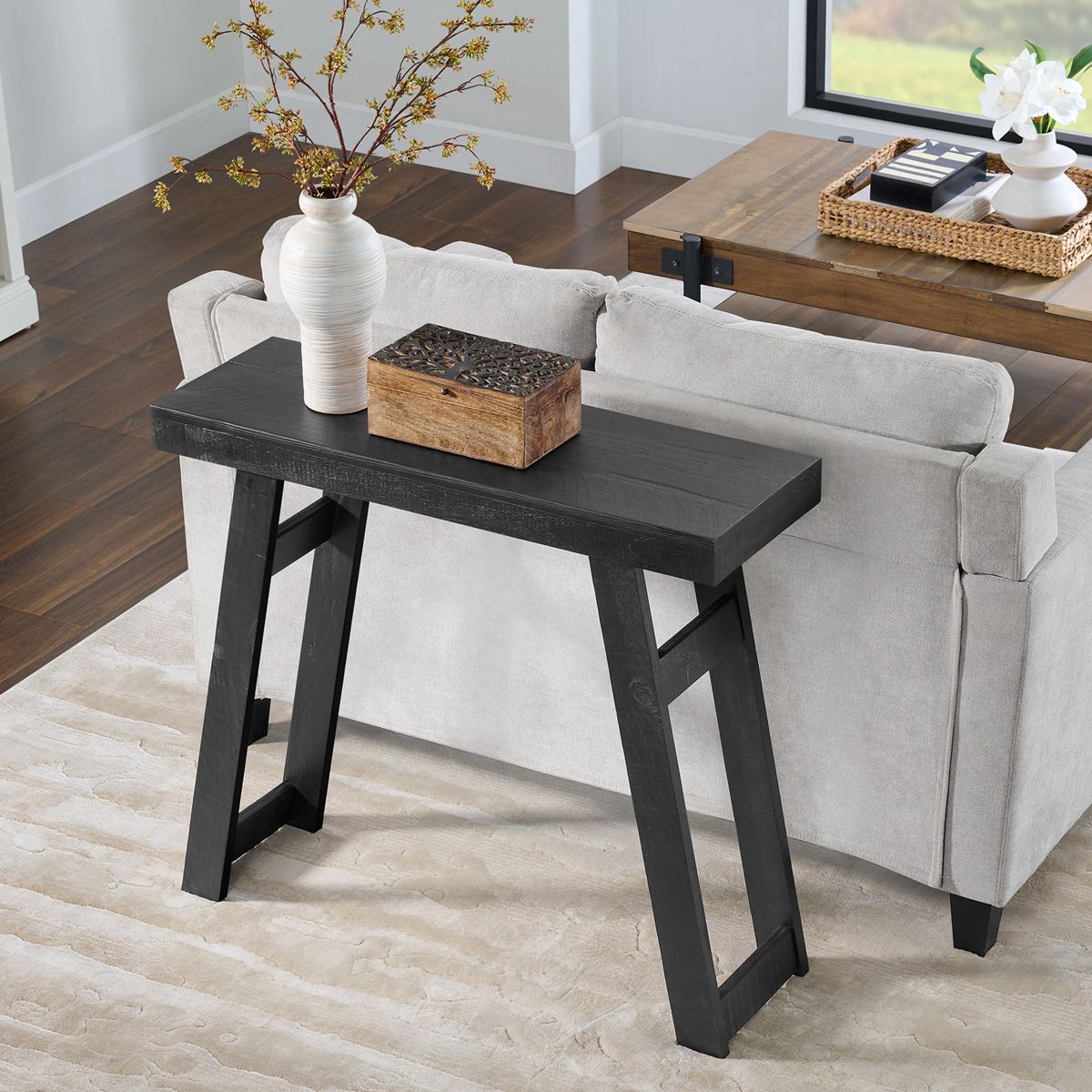 Alaterre Furniture Lawas Solid Wood Console Table - 36 Inch Modern Farmhouse Small Entryway Table