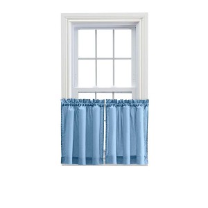 Ellis Stacey 1.5" Rod Pocket High Quality Fabric Solid Color Window Tailored Tier Pair, Slate - 1 of 4