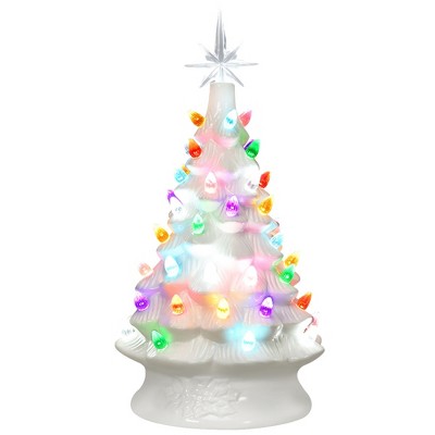 Costway 14'' Pre-Lit Hand-Painted Ceramic Tabletop Christmas Tree Battery Powered White