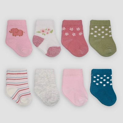 Image of Carter's Just One You® Baby Girls' 8pk Wild Friends Crew Socks - Pink/Blue/Green 0-3M
