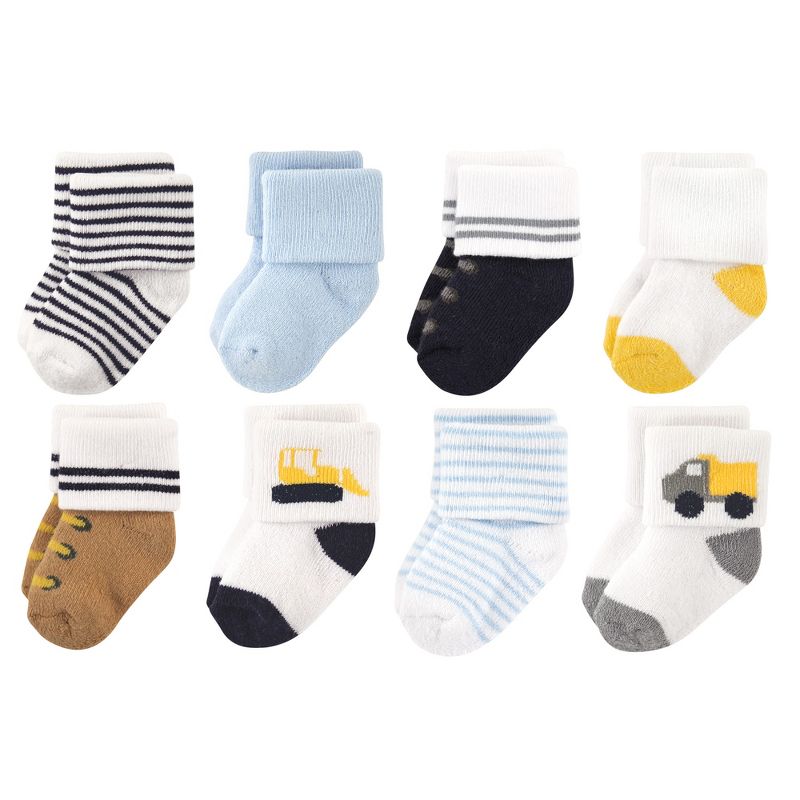 Luvable Friends Baby Boy Newborn and Baby Terry Socks, Bulldozer, 1 of 3