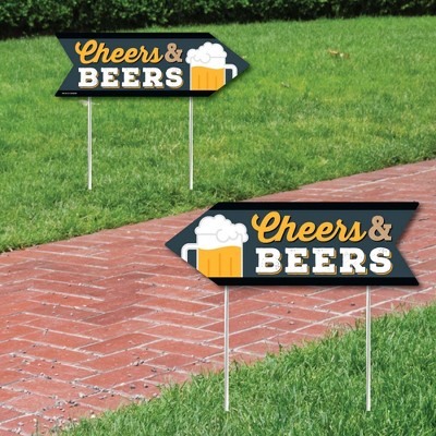 Big Dot of Happiness Cheers and Beers Happy Birthday - Birthday Party Sign Arrow - Double Sided Directional Yard Signs - Set of 2