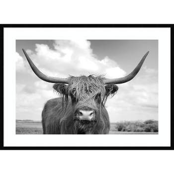 41" x 30" Highland Cow On the Ranch by Andre Eichman Framed Wall Art Print Black - Amanti Art