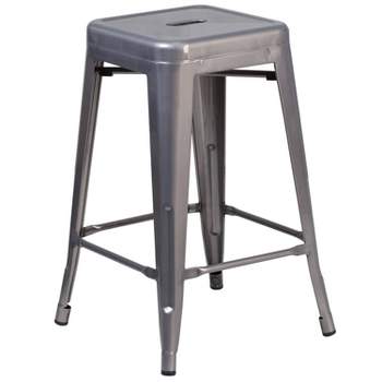 Merrick Lane 24" High Powder Coated Backless Metal Counter Stool with Clear Coat Finish and Plastic Floor Glides for Indoor Use
